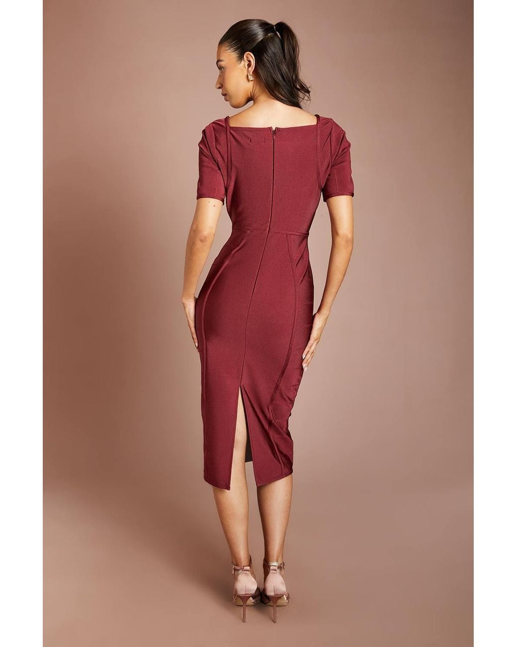 Coast Red Short Sleeve Bandage Midi Dress