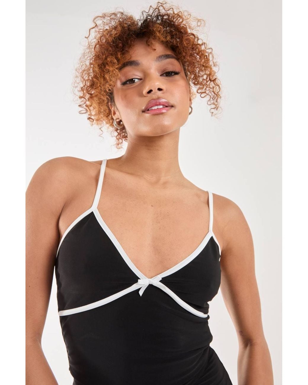 Pink Vanilla Black Bow Detail Piping Strappy Vest