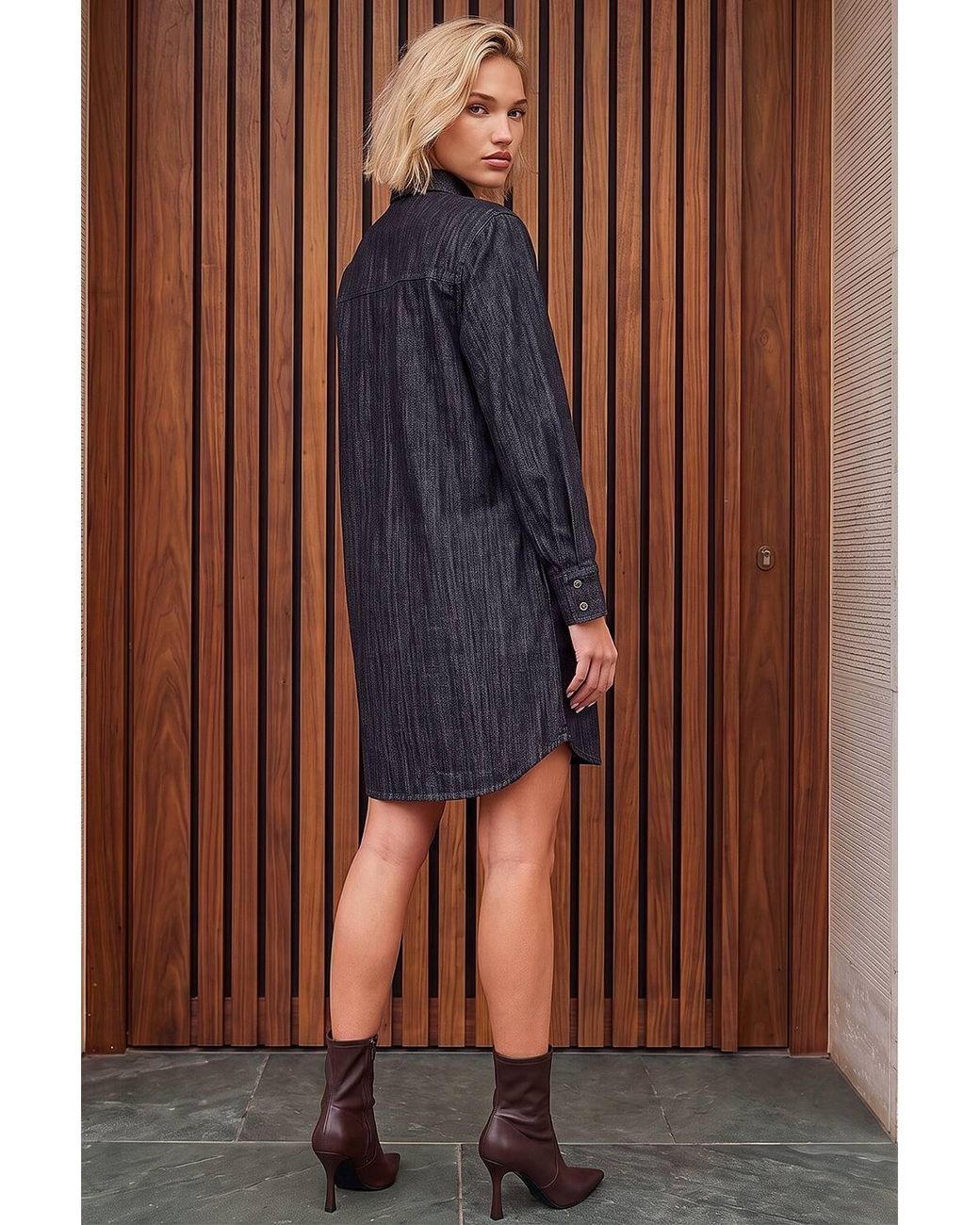 Roman Blue Button Through Shirt Dress