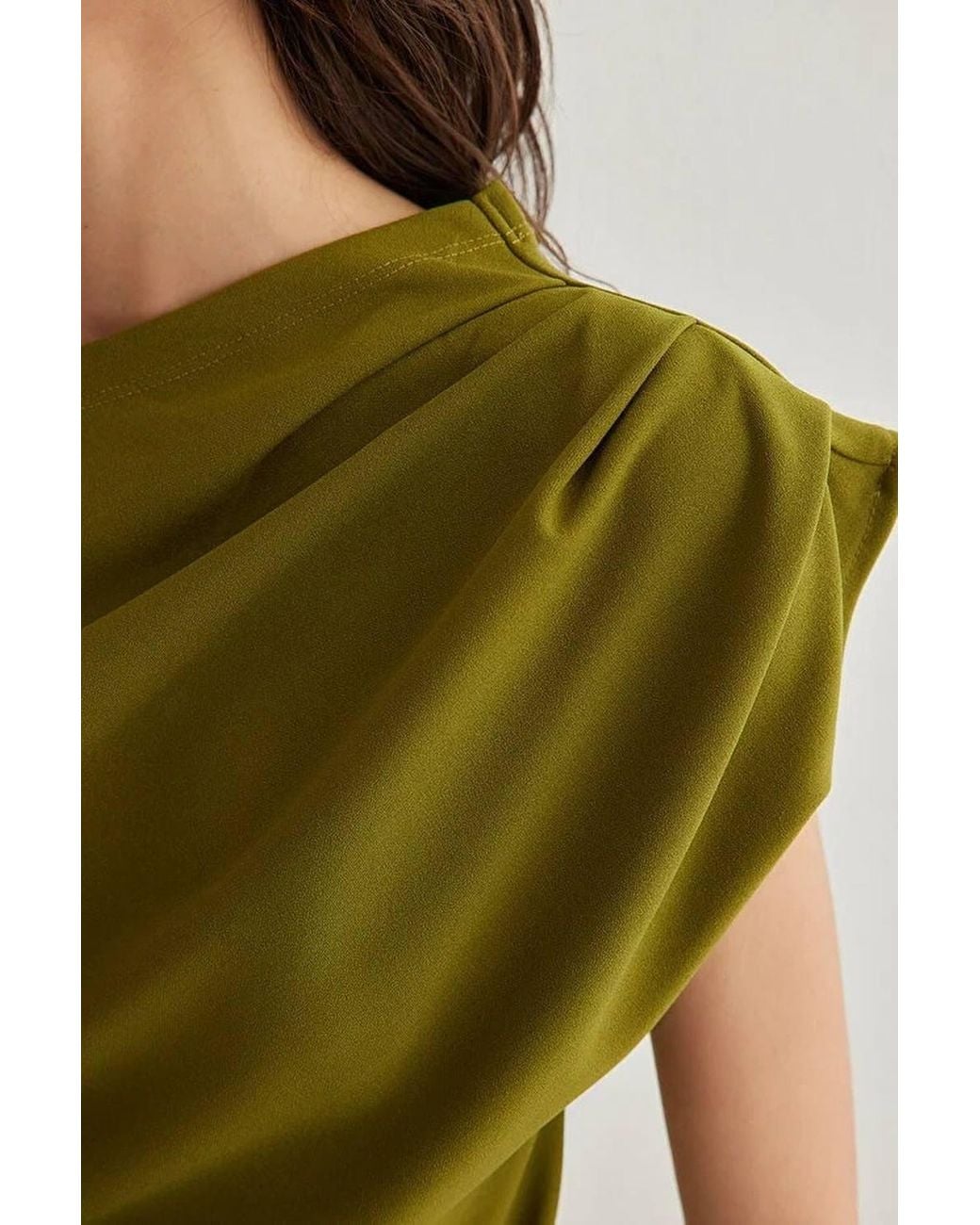 WOVCOR Green Draped Bardot Neck Ruched Detail Sleeveless Top