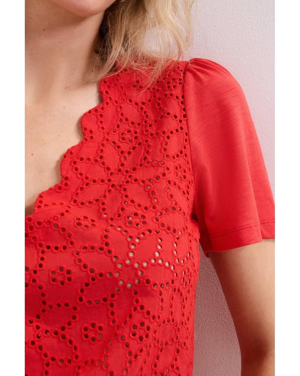 Phase Eight Red Freya Scallop V-Neck T-Shirt
