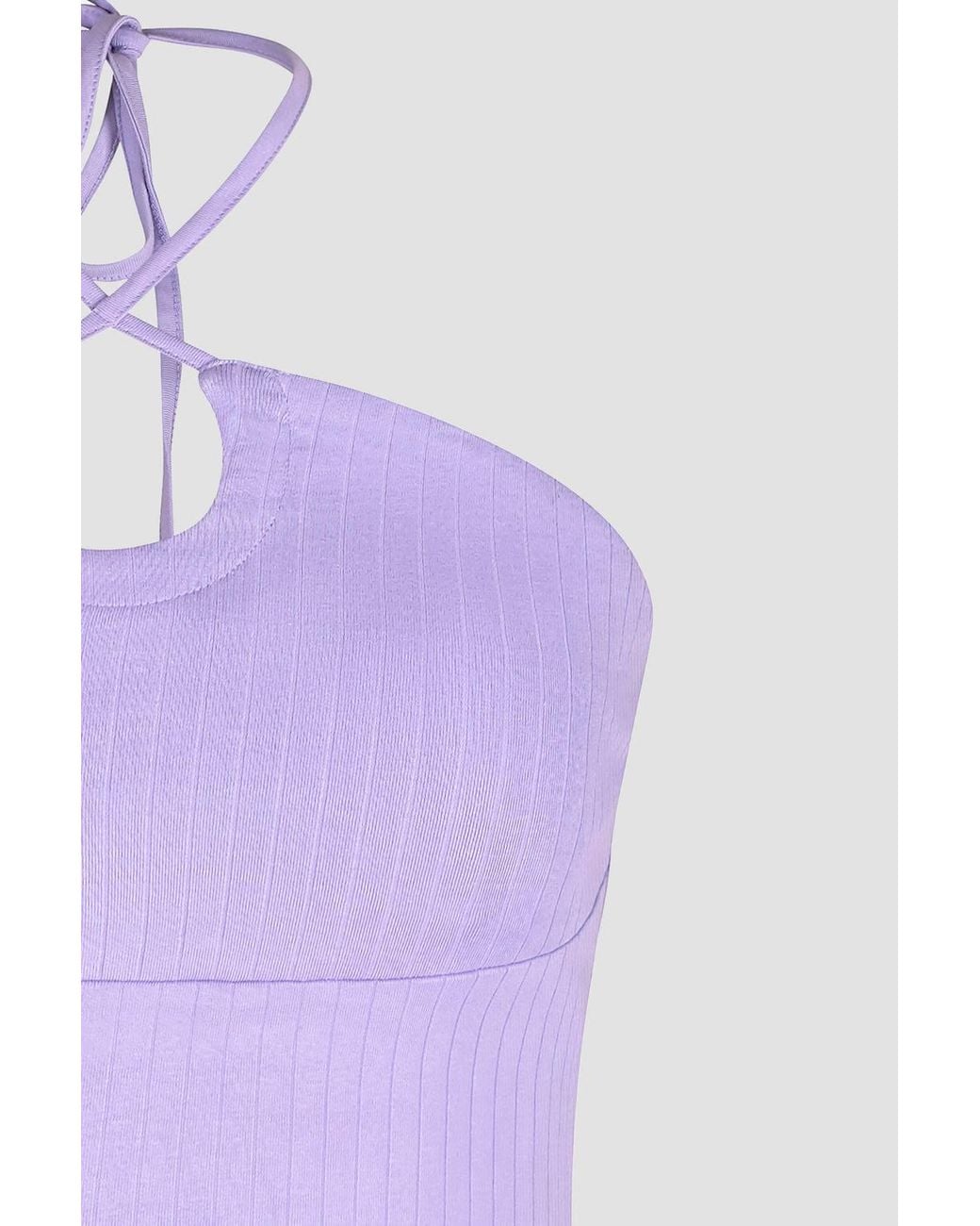 Enorsia Purple Halter Neck Ribbed Cami Vest Top