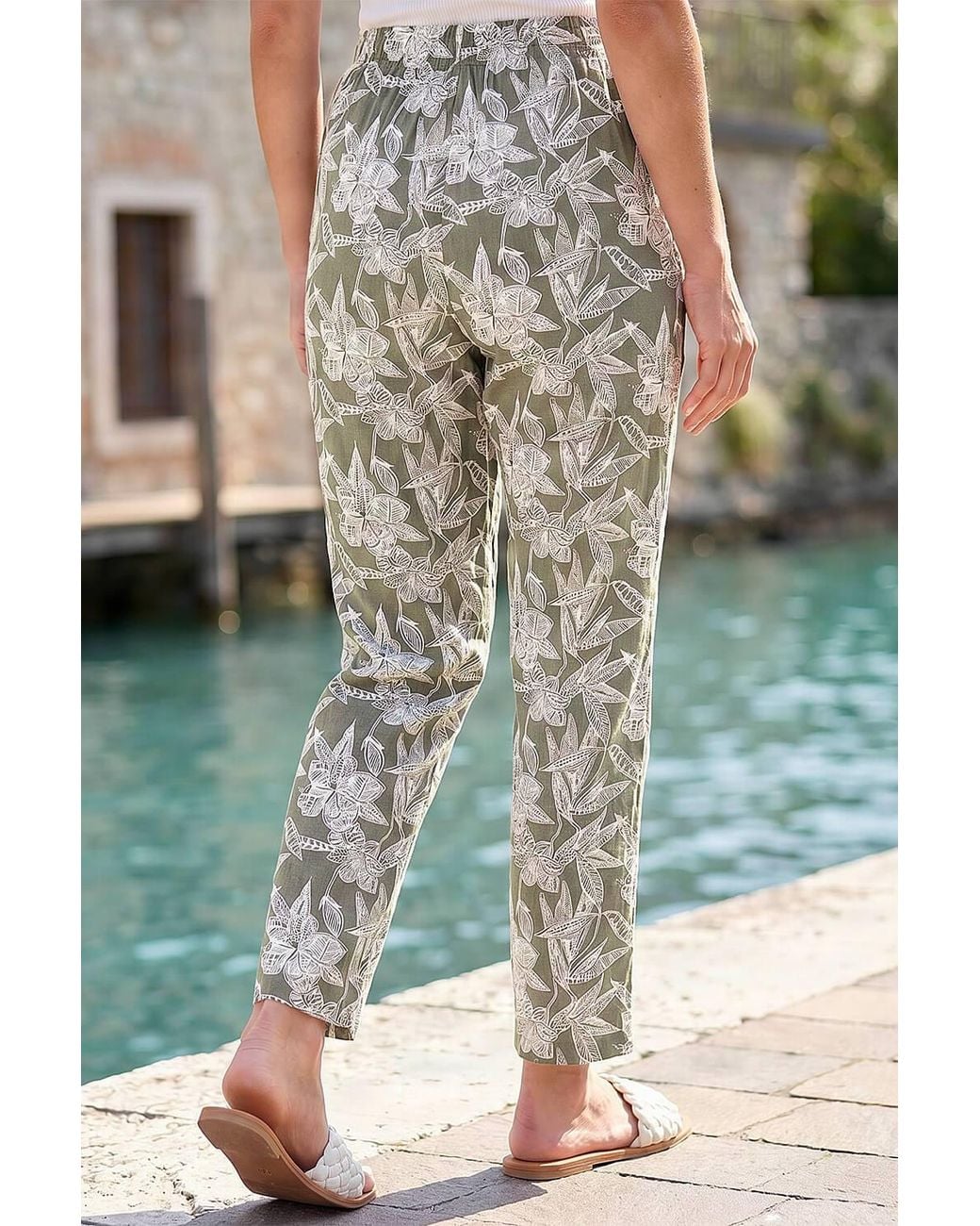 Roman Green Classic Floral Print Stretch Trouser