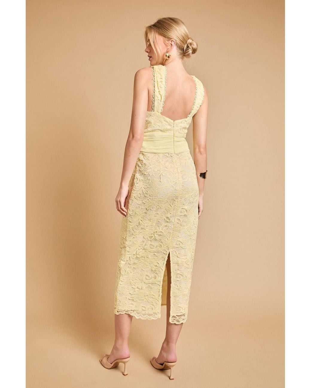 Oasis Natural Embroidered Mesh Lace Halterneck Midi Dress