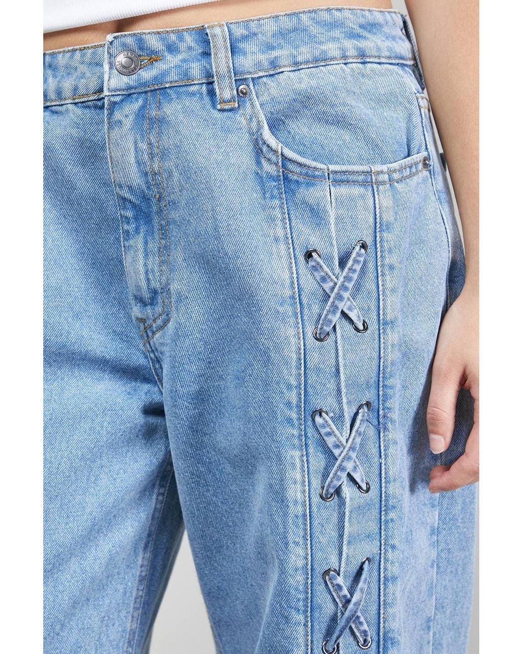 Warehouse White Tony Low Waist Lace Up Wide Jean