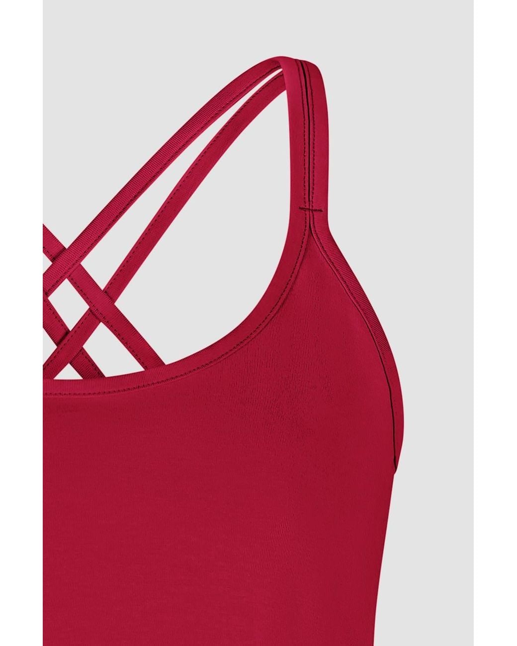 Enorsia Red Cotton Stretch Cross Back Crop Cami Tops