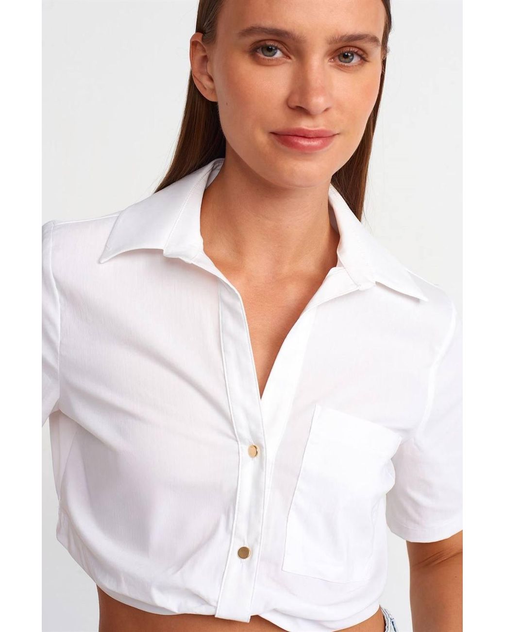 Dilvin White Cropped Poplin Shirt