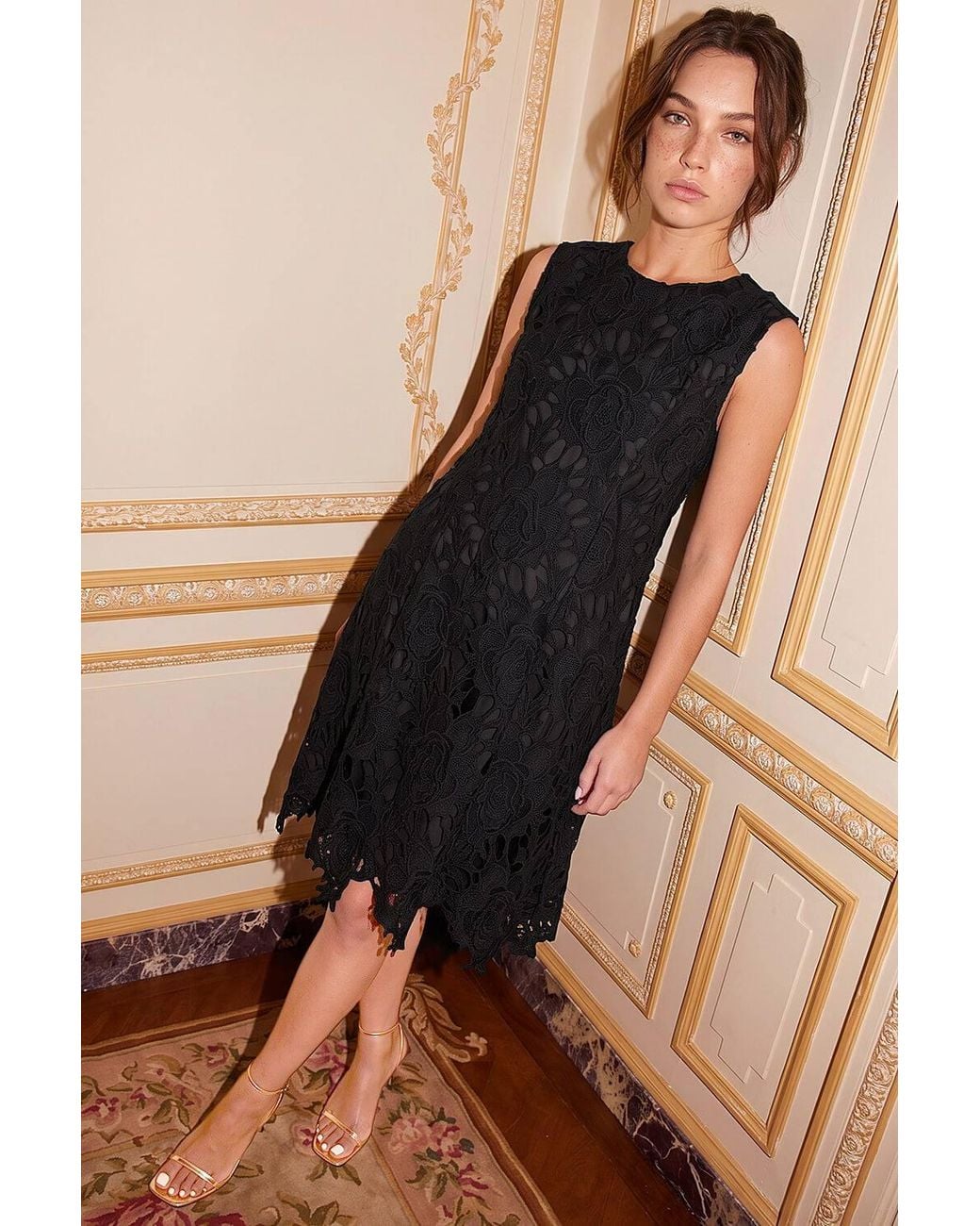 Roman Black Petite Floral Lace Dress