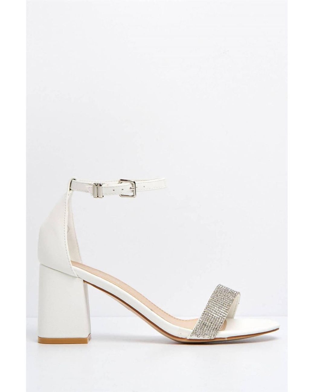 Miss Diva White Asti Block Heel Ankle Strap Pu Sandals