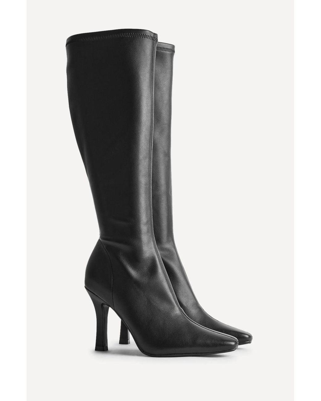 Linzi Black Alexia Faux Leather Stretch High Leg Boots