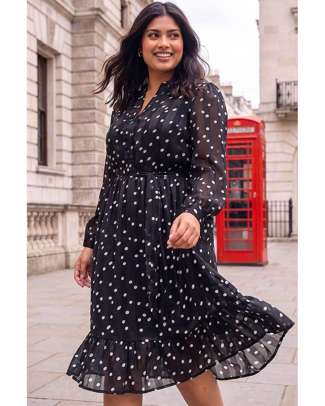 Roman Red Curve Polka Dot Midi Dress
