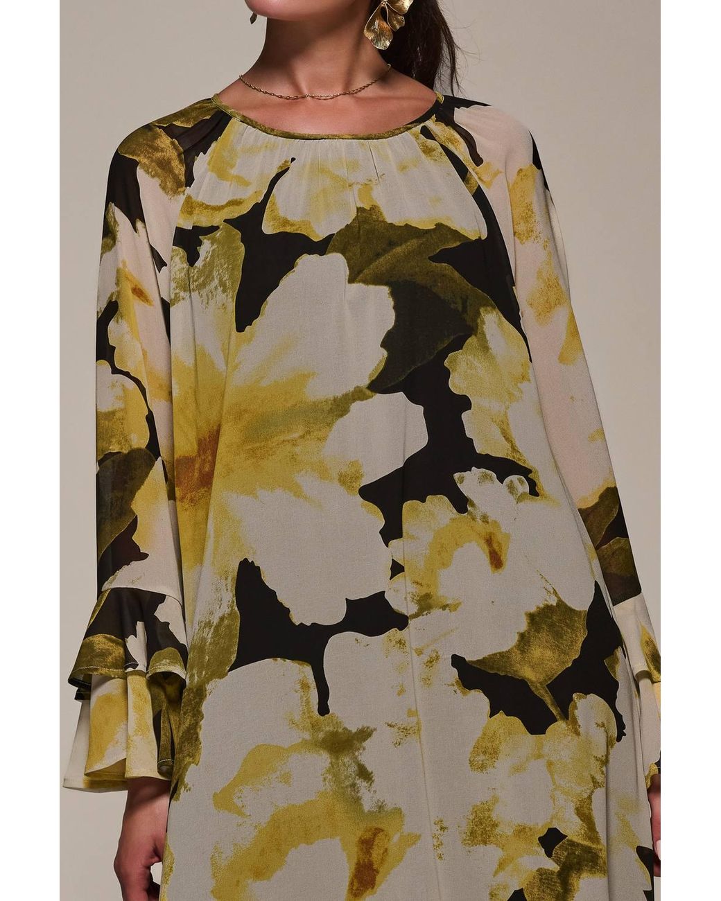 Jolie Moi Natural Chiffon Long Sleeve Shift Maxi Dress