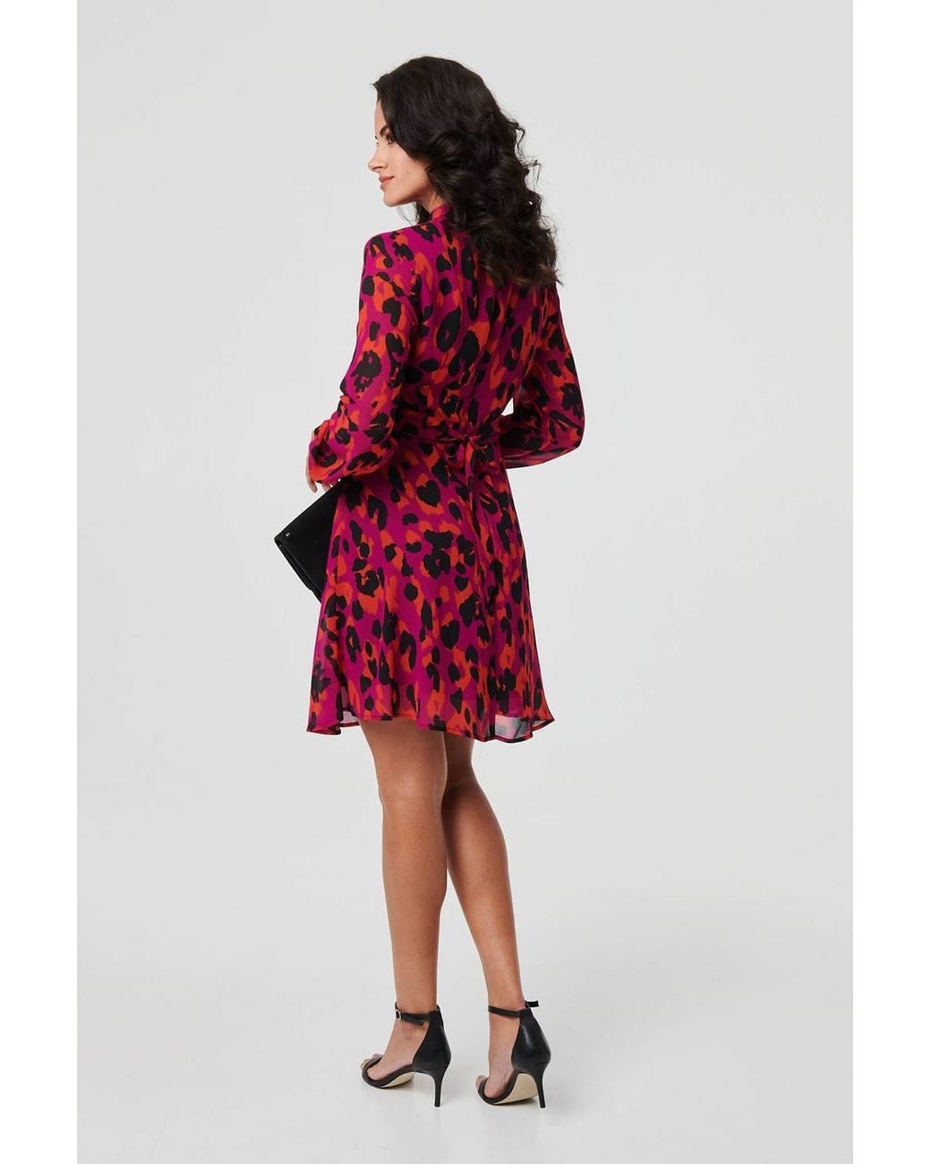Izabel London Red Animal Print Tie Waist Mini Skater Dress
