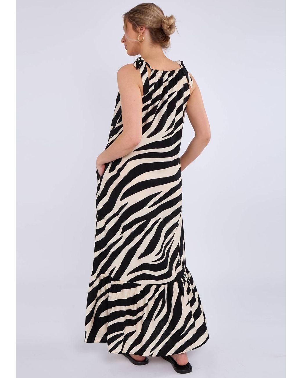 Gini London Green Mono Zebra Print Tie Shoulder Maxi Dress