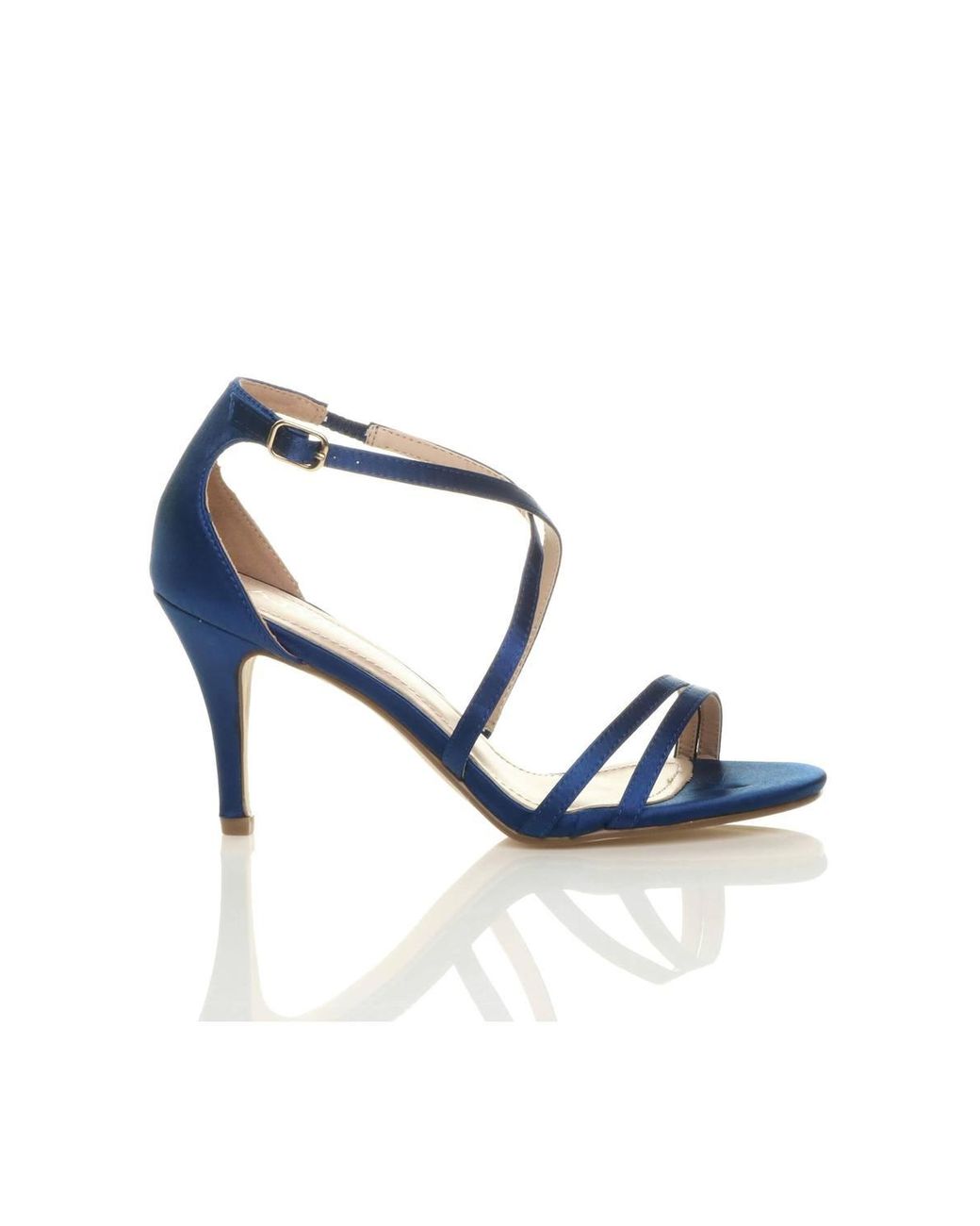 AJVANI Blue Mid Heel Crossed Straps Wedding Bridal Sandals