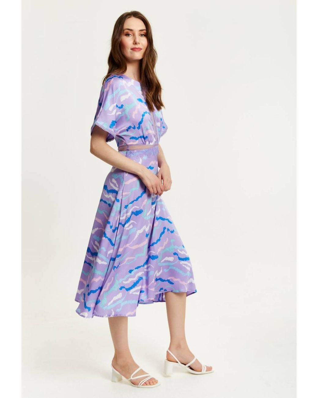 Liquorish Blue Midi Abstract Zebra Print Dress W/ Mesh Detail