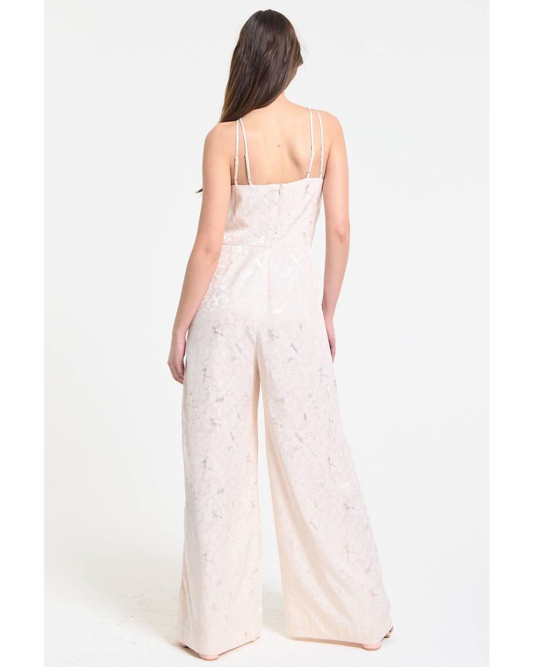 Liquorish Pink Champagne Jacquard Wide Leg Jumpsuit