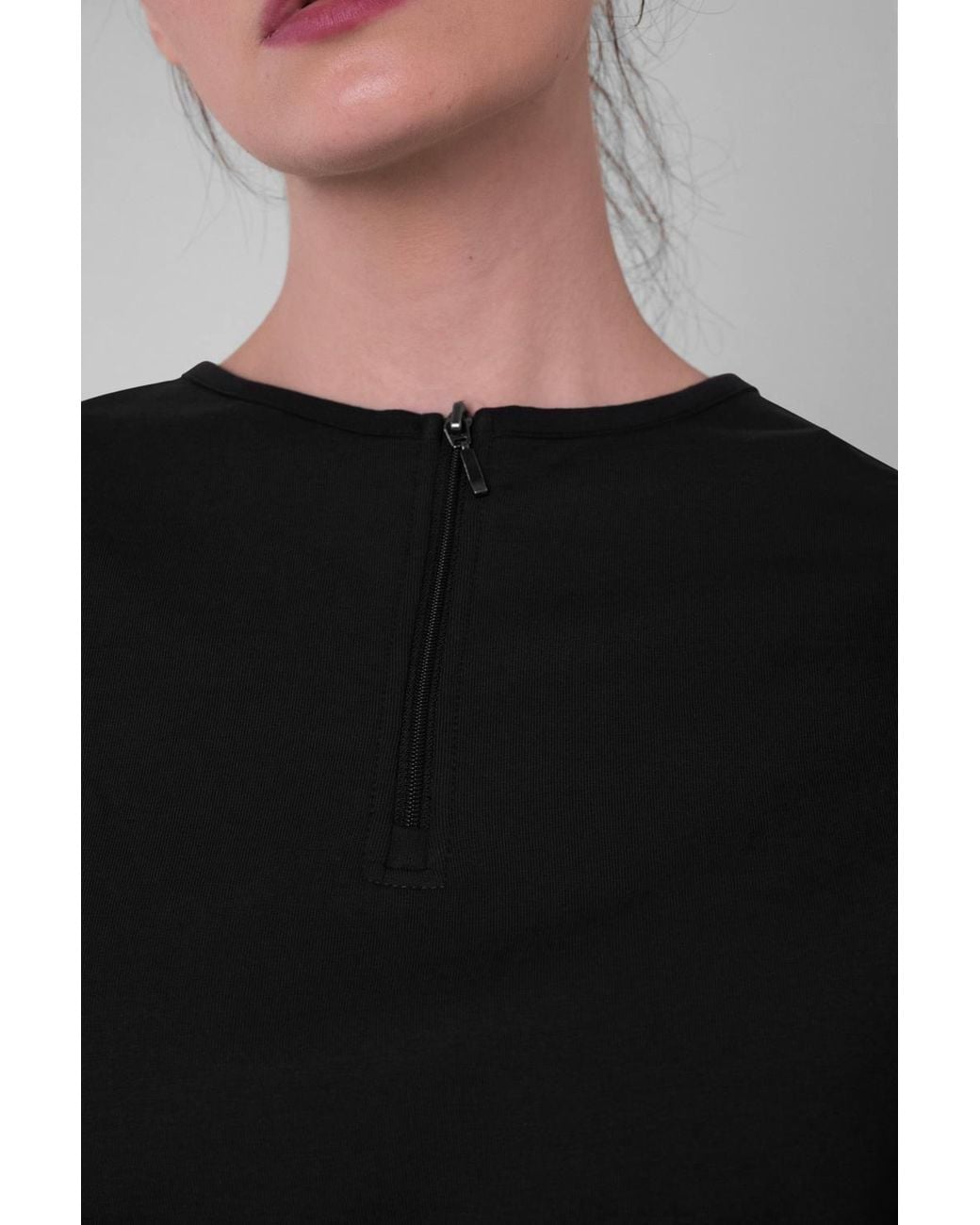 Enorsia Black Drop Shoulder Half Zip Crop Top