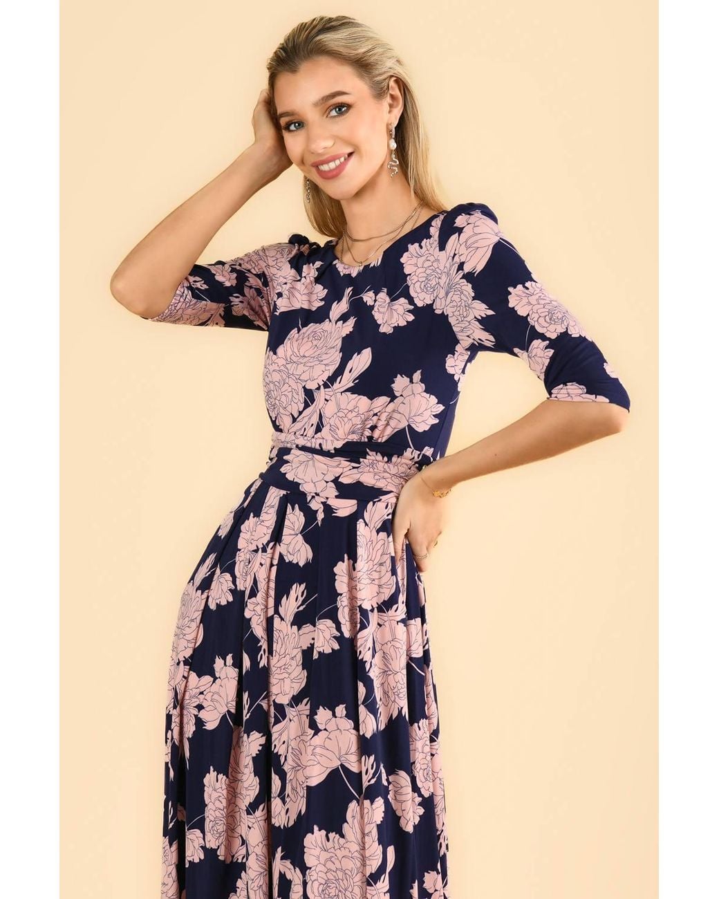 Jolie Moi Blue Karla 3/4 Sleeve Jersey Maxi Dress
