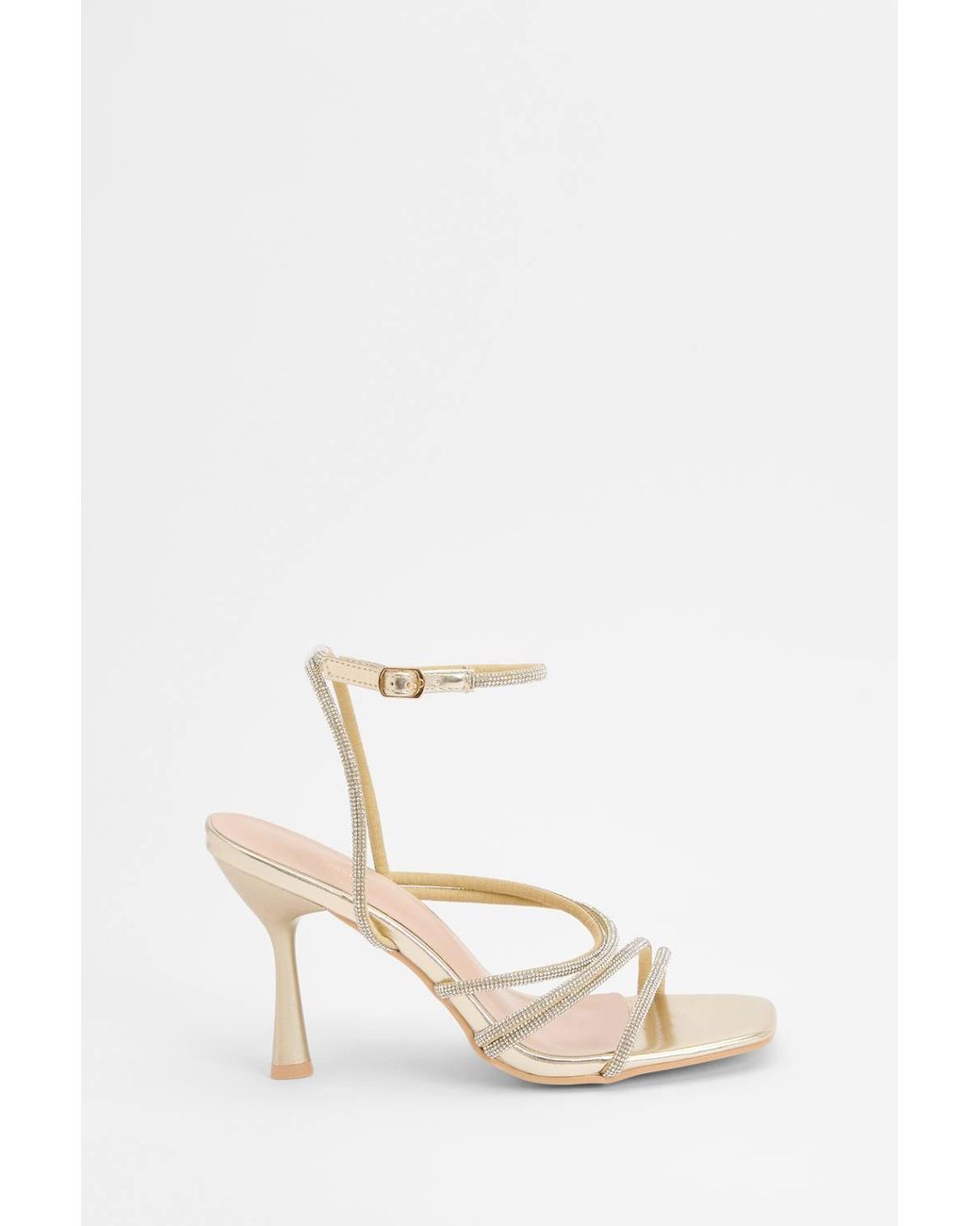 MissPap Natural Diamante Faux Leather High Heeled Sandals
