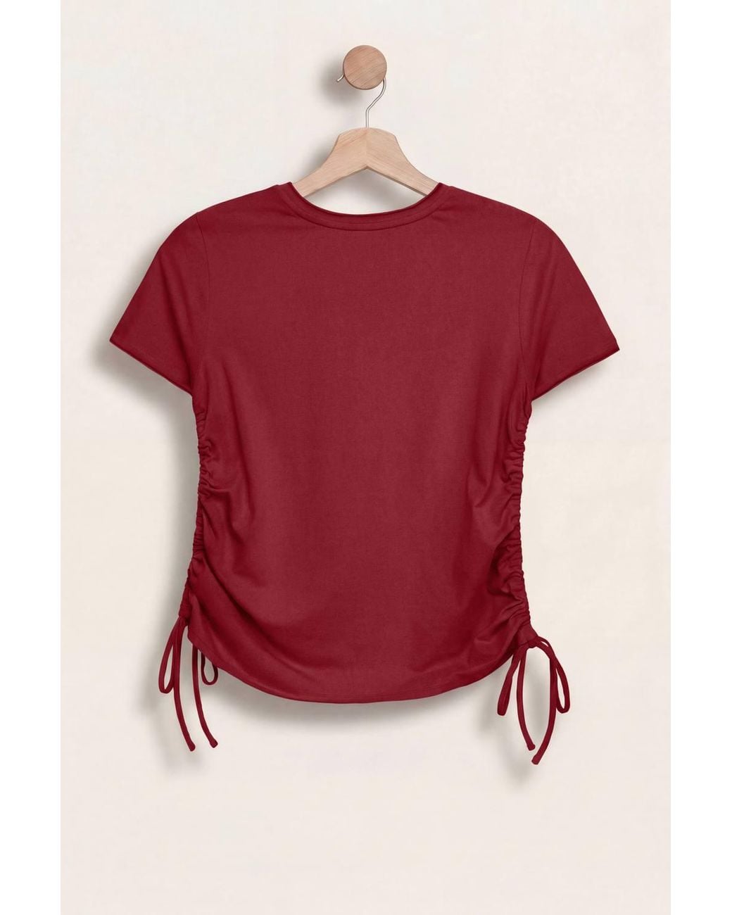 Enorsia Red Ruched Side Seam Short Sleeve T-Shirt