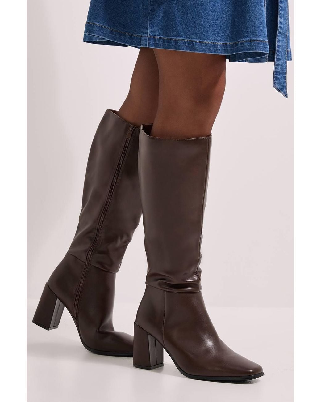 Dorothy Perkins Black Kristen Faux Leather Square Toe High Heel Knee Boots