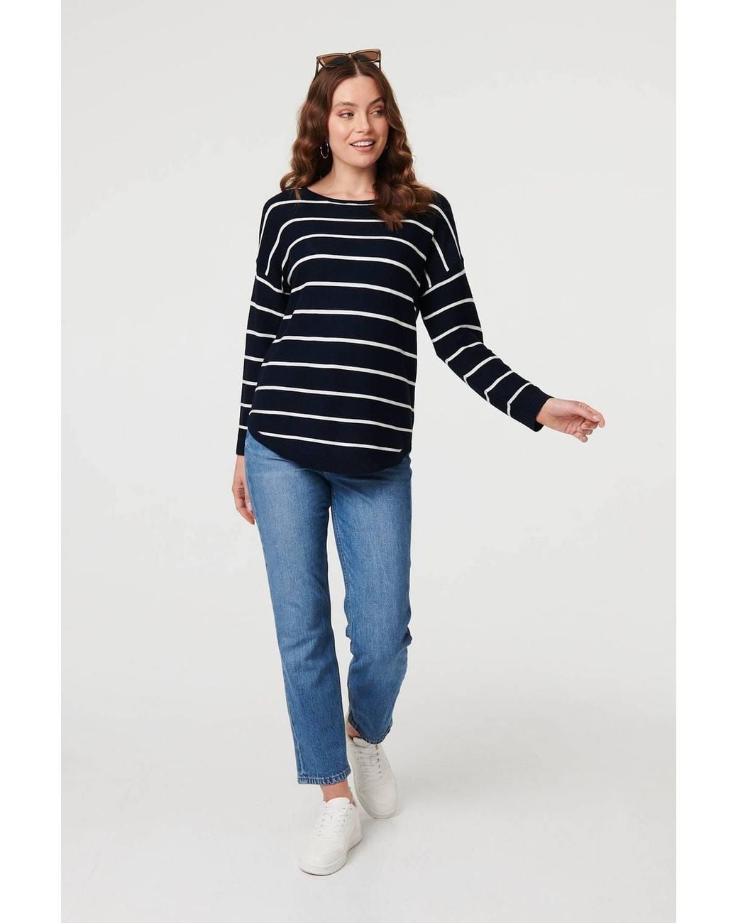 Izabel London Blue Striped Drop Shoulder Long Sleeve Top