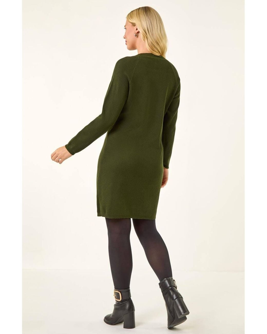 Roman Green Petite Button Detail Knit Dress