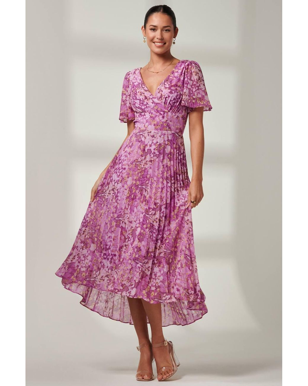 Jolie Moi Pink Vanya Wrap V-Neck Chiffon Maxi Dress