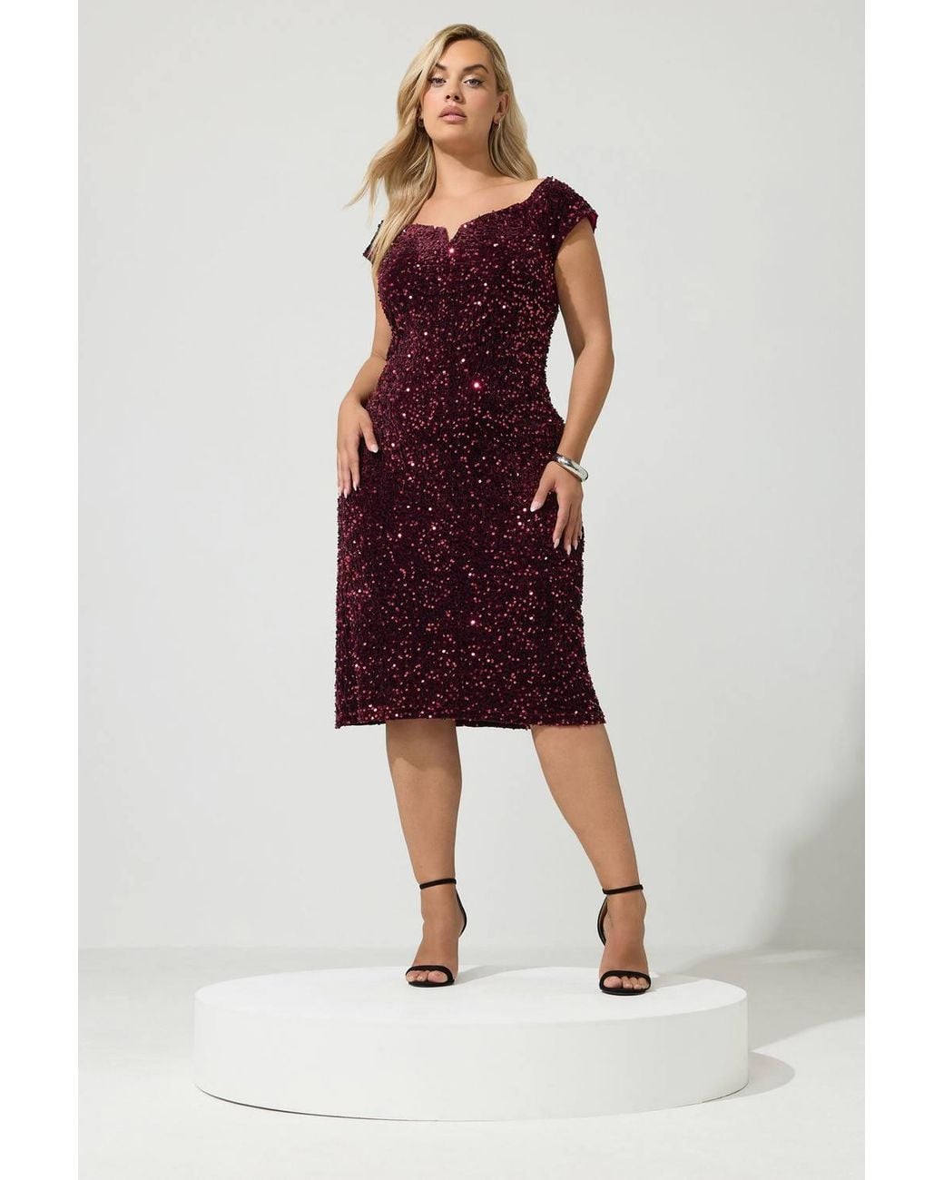 Yours Red Sequin Velvet Dress