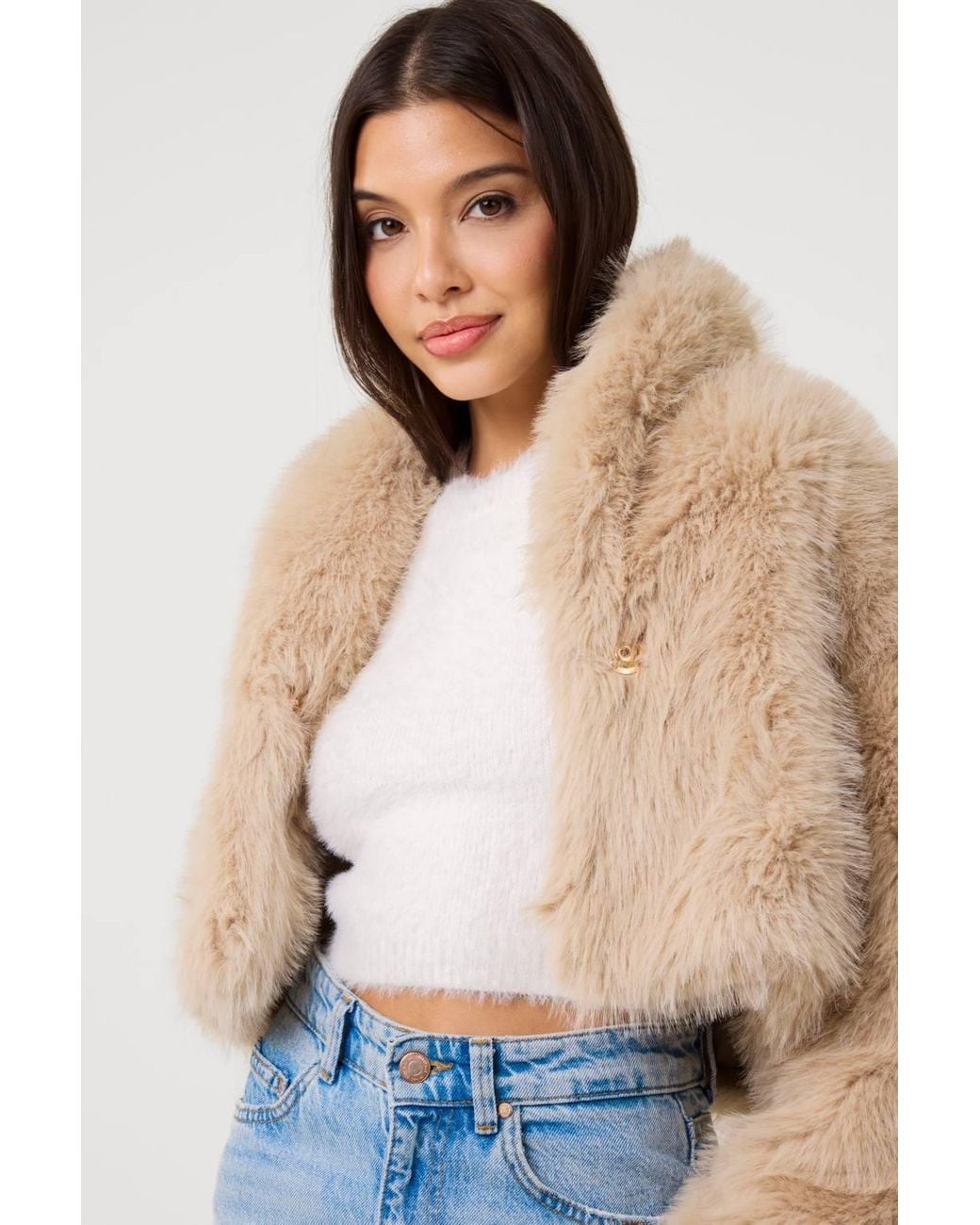 Pink Vanilla Brown Crop Fur Jacket