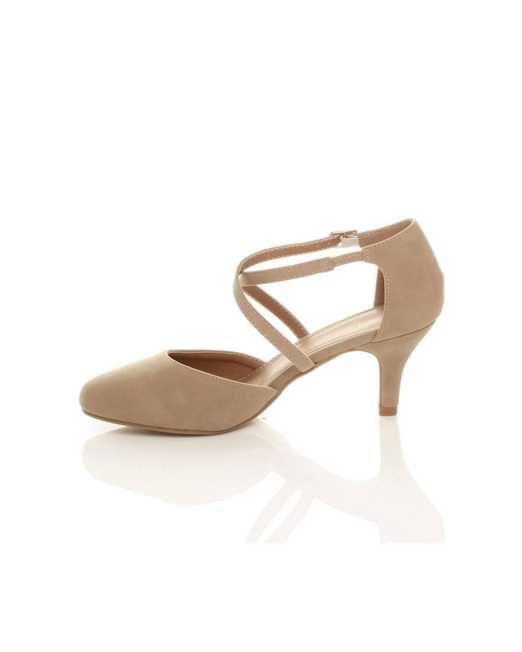 AJVANI Natural Mid Heel Crossed Straps Court Shoes