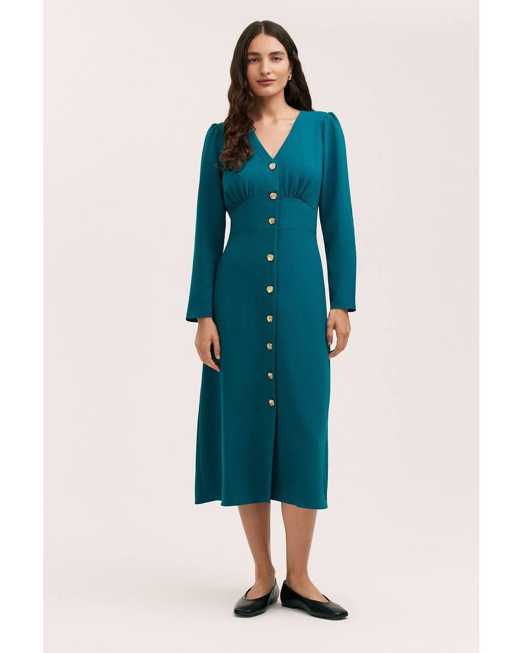Finery London Blue Caprice Long Sleeve Crepe Midi Dress