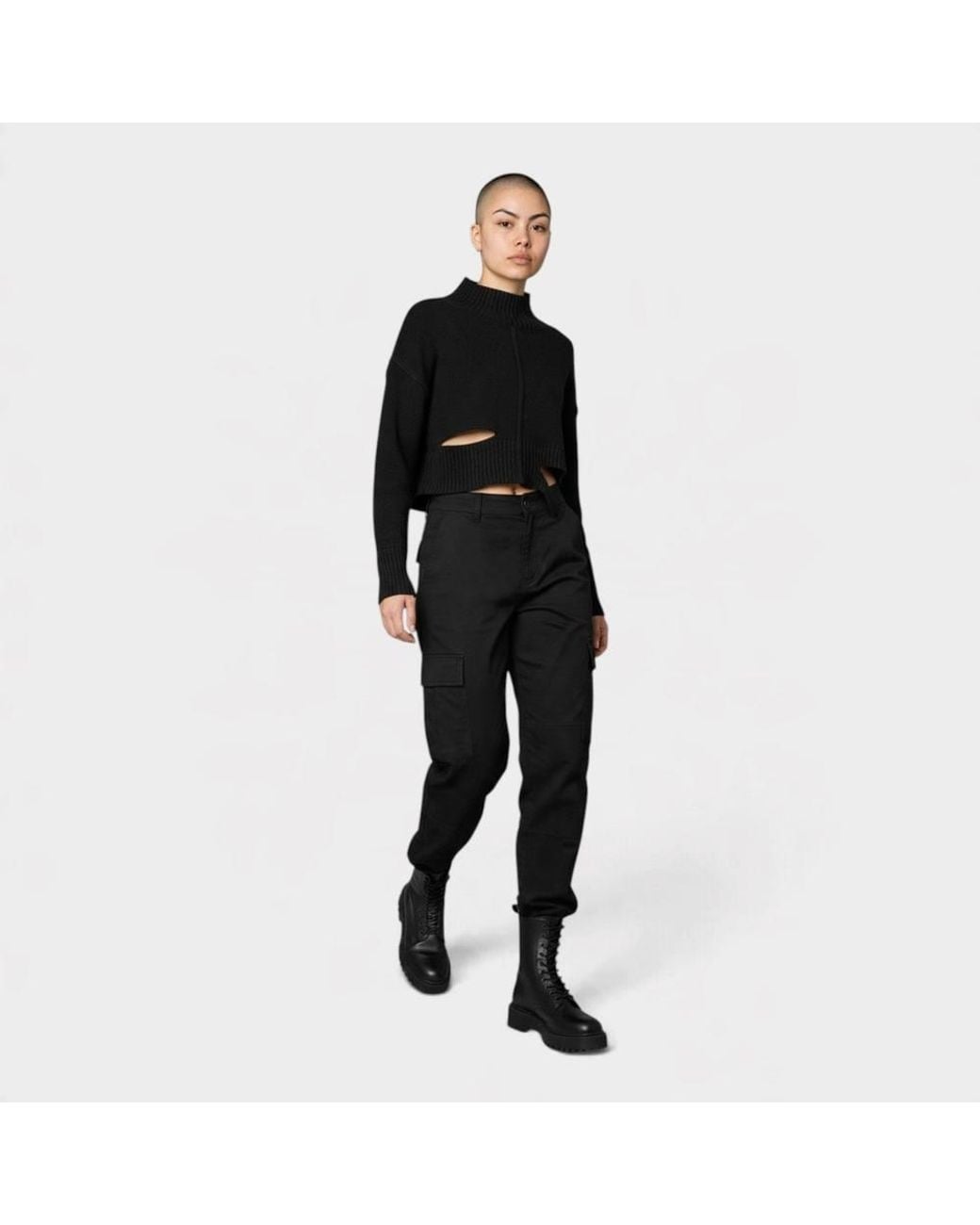 Maison Margiela Black Mm6 Distressed Boxy Cropped Sweater Froth