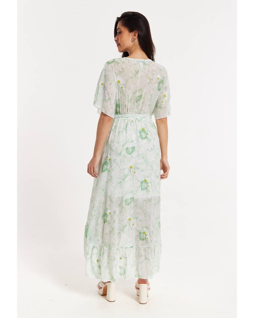 Liquorish White Floral Embroidered Wrap Front Maxi Dress