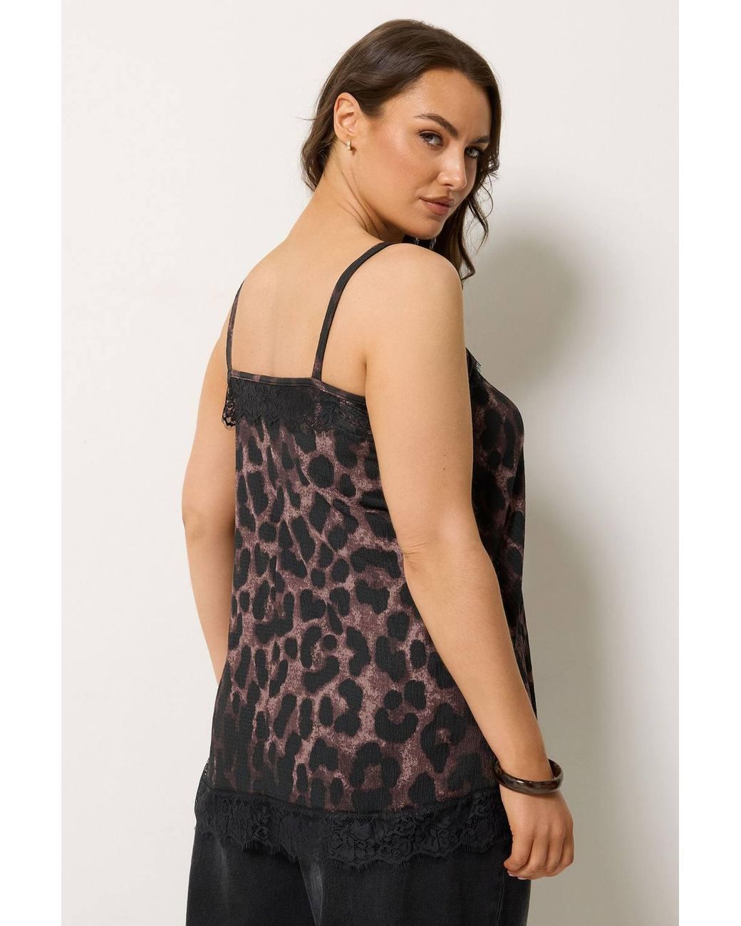 Yours Black Leopard Print Lace Trim Vest Top