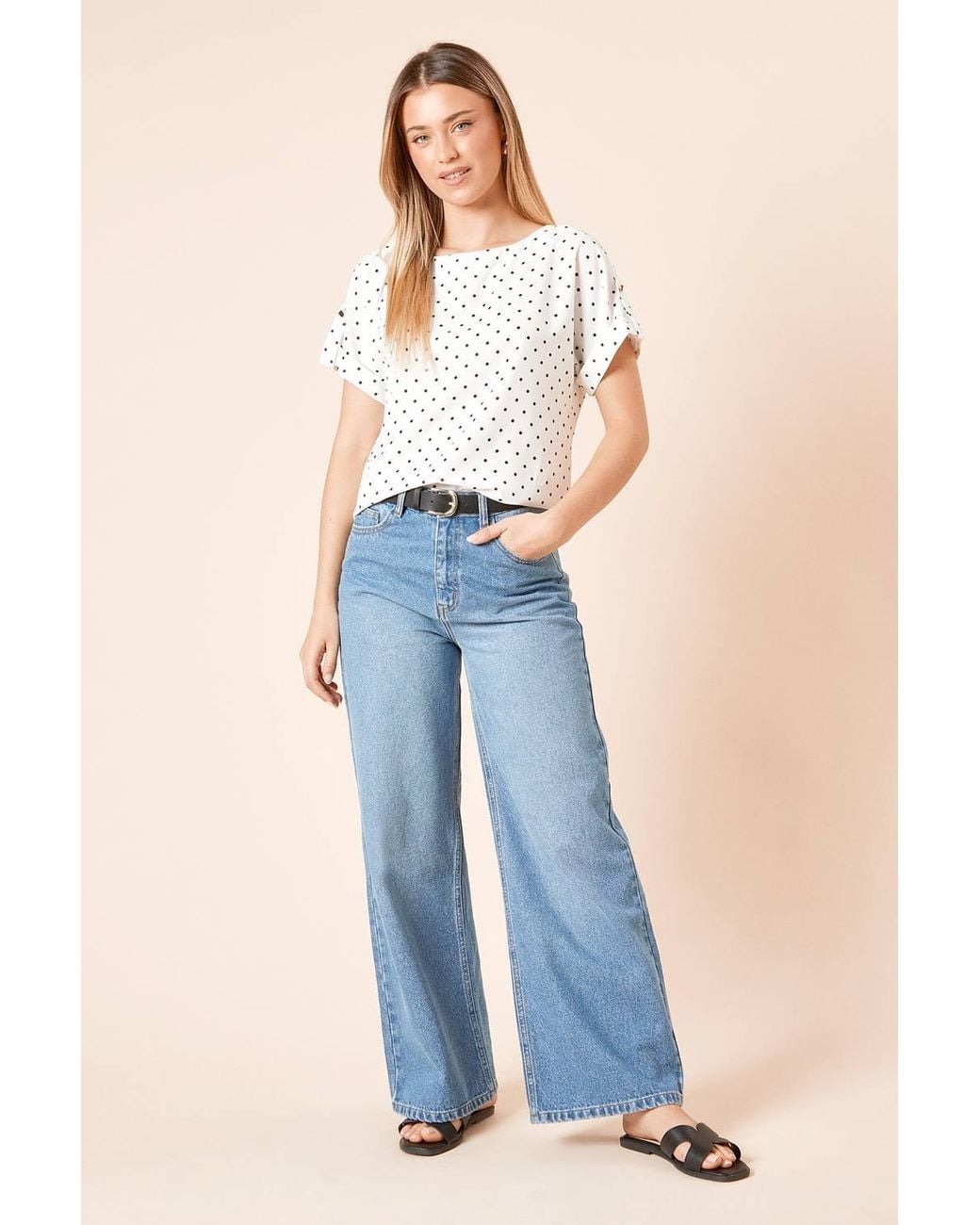 Dorothy Perkins Blue Spot Roll Sleeve Blouse