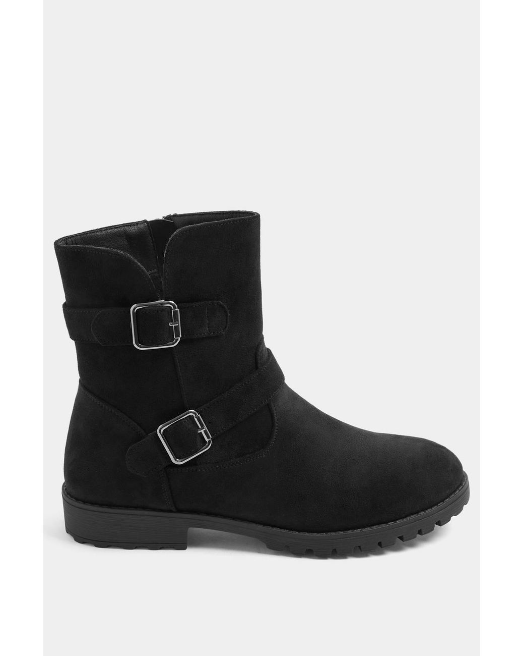 Yours Black Double Buckle Ankle Boots