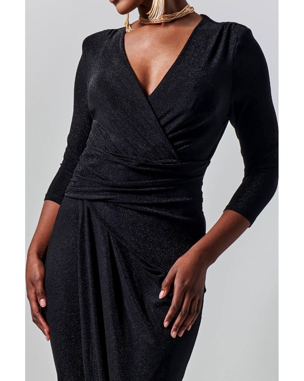 Jolie Moi Black Wrap Sparkly Maxi Bodycon Dress
