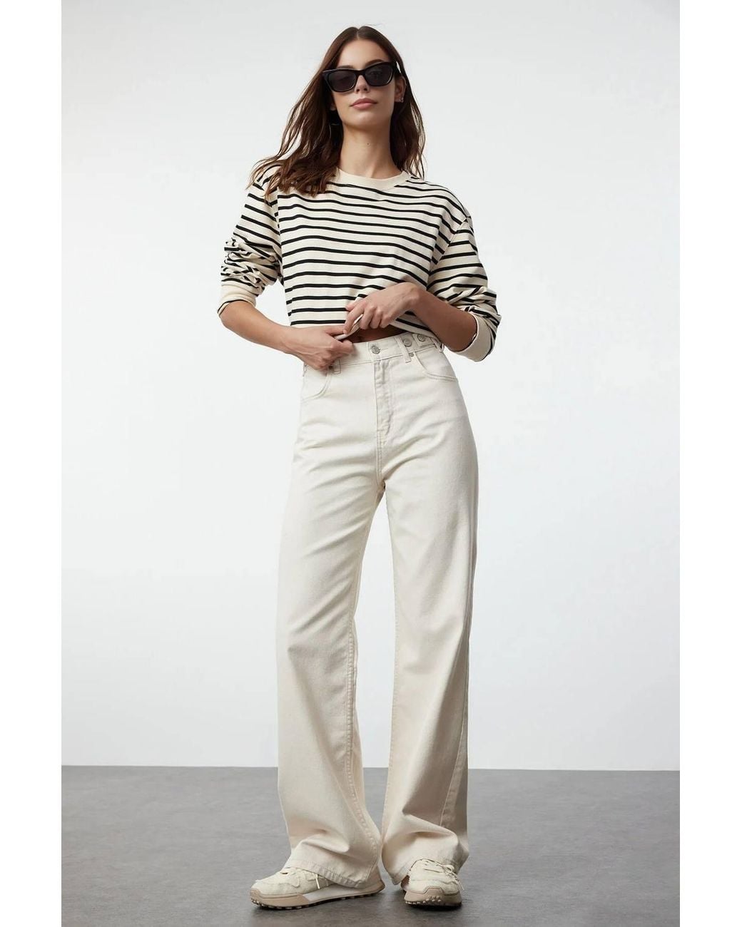 WOVCOR Multicolor High Waist Wide Leg Jeans Waist Detail