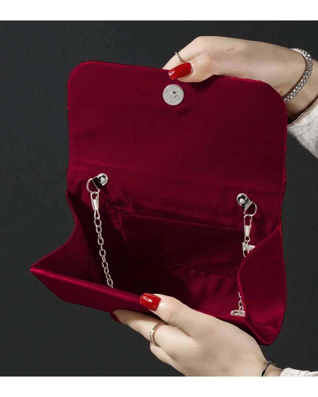 AJVANI Red Evening Pleated Satin Prom Party Bag