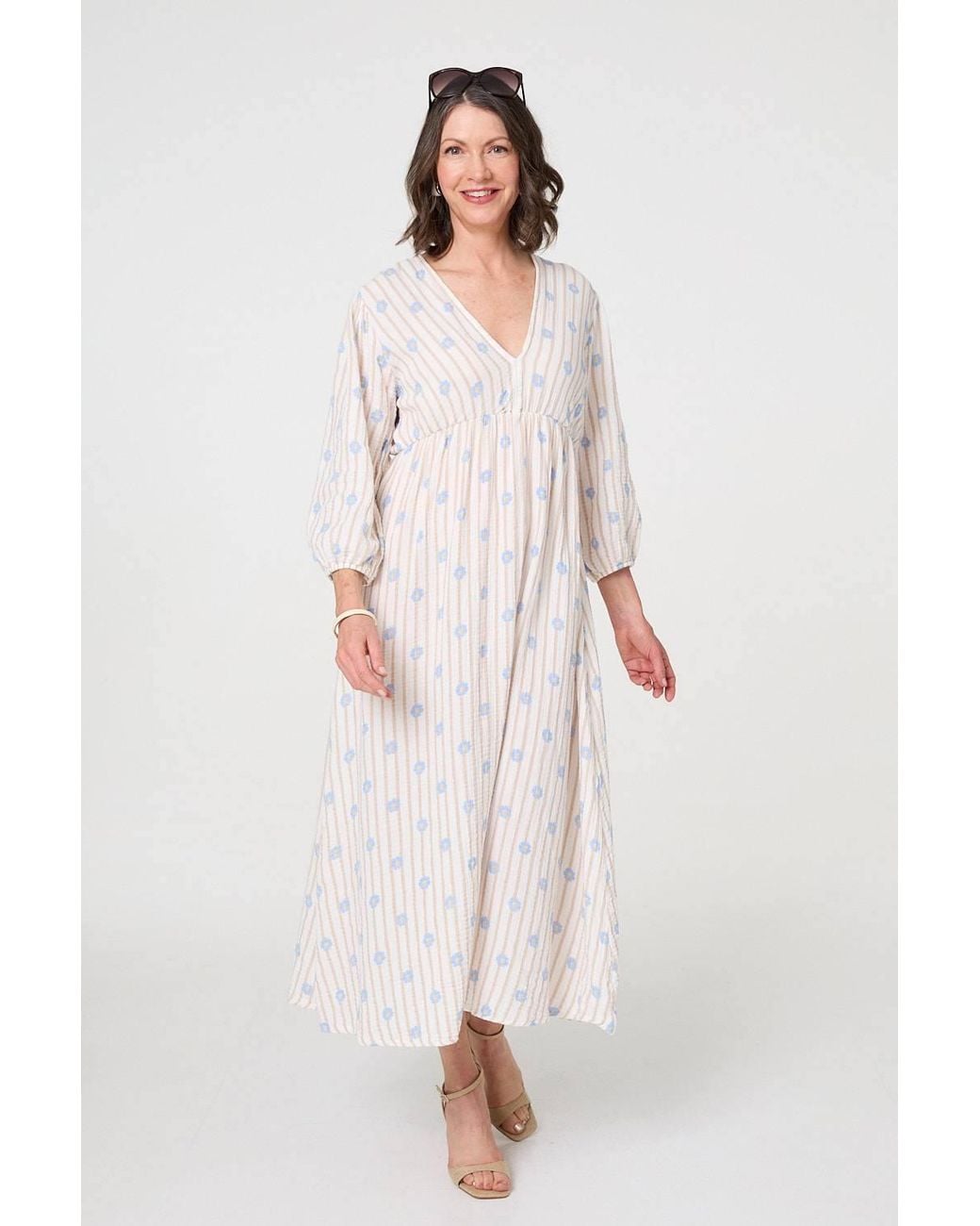 Izabel London Pink Striped Long Sleeve Empire Maxi Dress