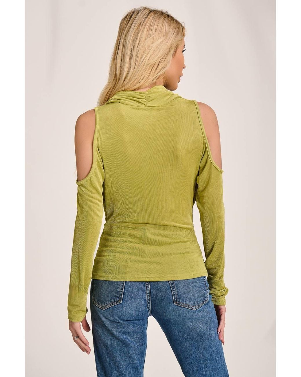 Jolie Moi Yellow Cowl Neckline Cold Shoulder Jersey Top