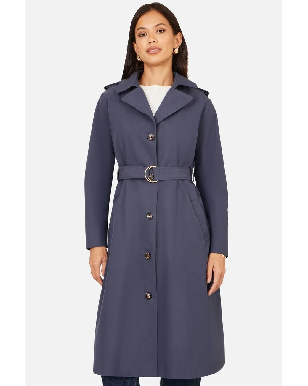 Yumi' Blue Belted Long Trench Coat W/ Belt