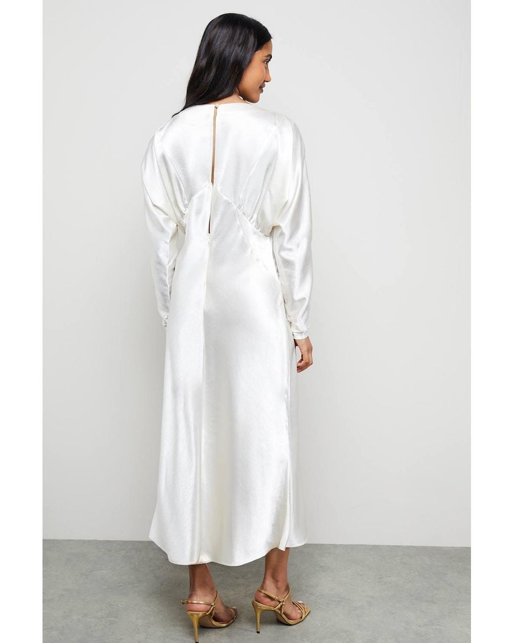 Warehouse White Satin Batwing Draped Midaxi