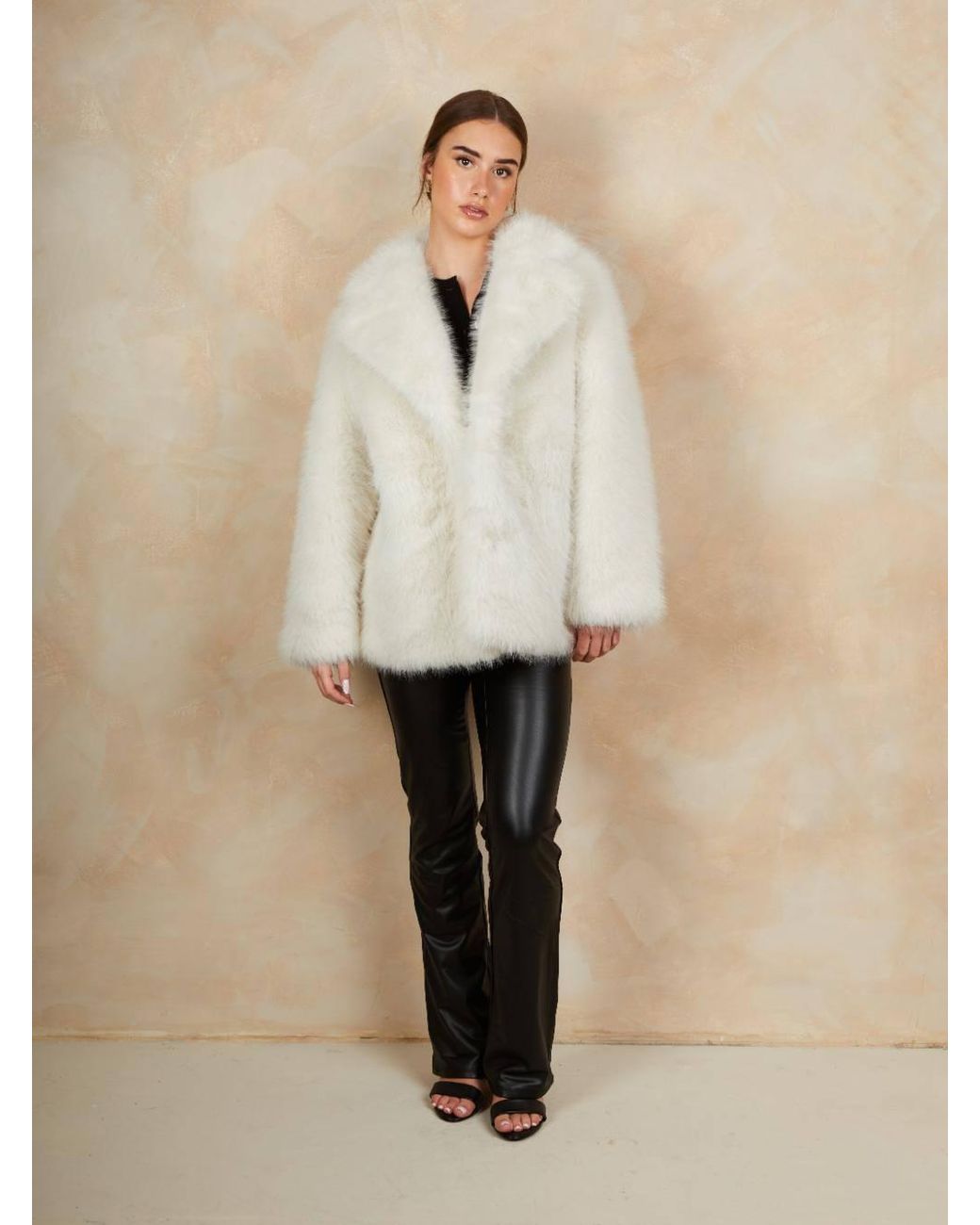 Chi Chi London Natural Faux Fur Mid Length Coat