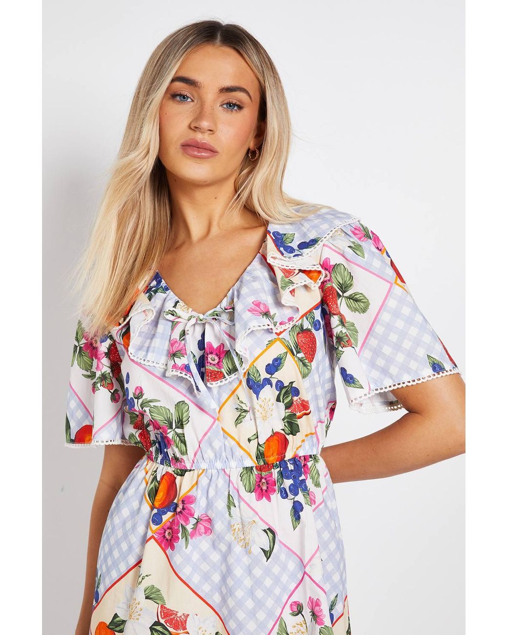 Dorothy Perkins White Collar Tie Detail Flutter Sleeve Mini Dress