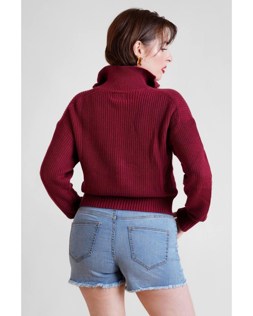 Enorsia Red Funnel Neck Two-Way Zip Jumper
