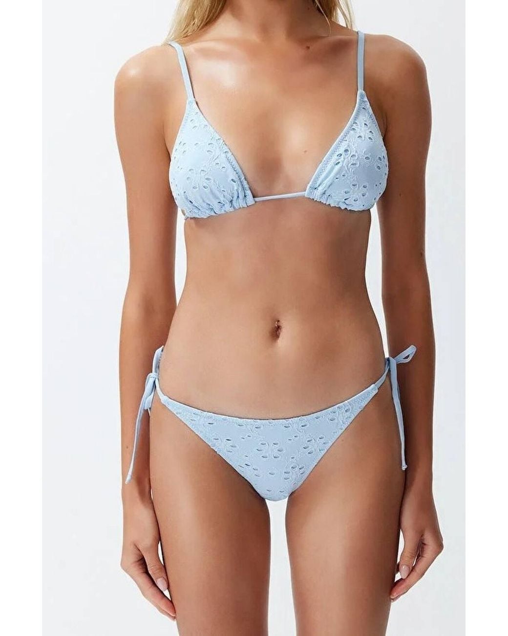WOVCOR White Textured Triangle Bikini Set W/ Tie Side Detail