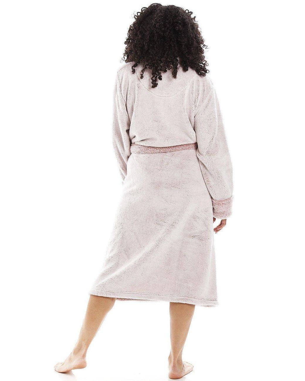 CAMILLE Pink Deep Pile Fluffy Bathrobe W/ Reverse Collar & Cuffs